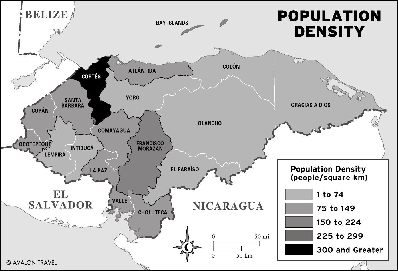 ホンジュラスの人口地図 地図のホンジュラスの人口 中央アメリカ ア