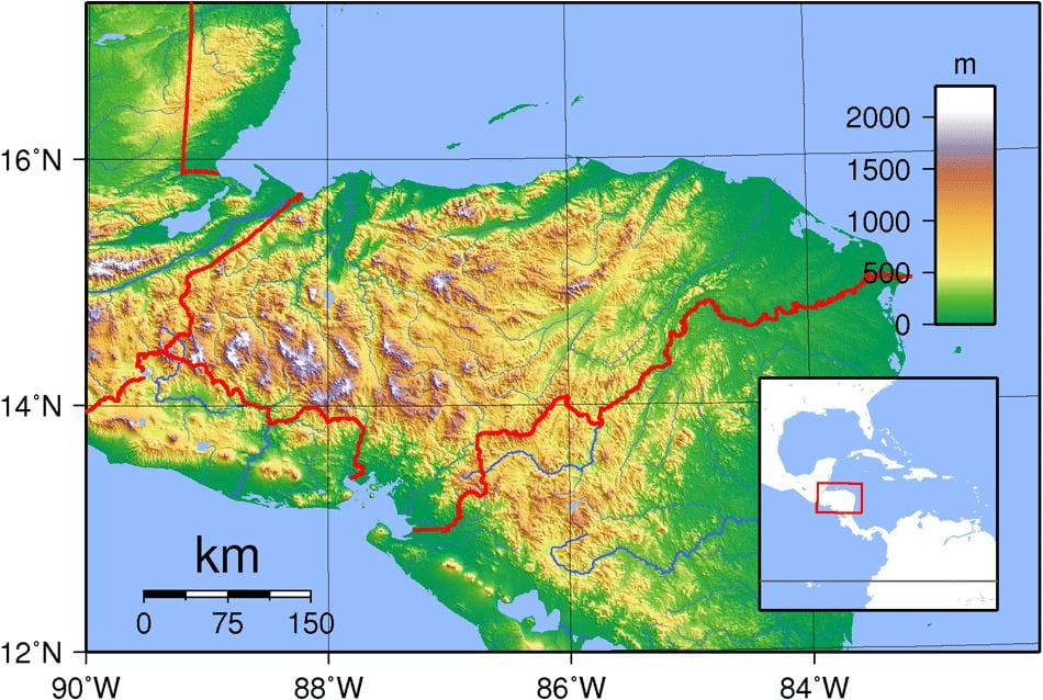 地図ホンジュラスの地形